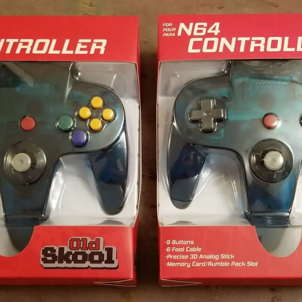 2 Nintendo N64 Controllers - Ice Blue / Turquoise (NEW) - Nintendo64 - Old Skool